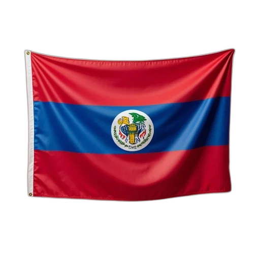 staff, red, blue, flag, white, emblem, center, displayed transparent PNG cut-out