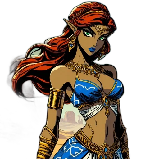jewelry, fantasy art, comic book art, concept art, cartoon, elfin, character, vibrant transparent PNG cut-out