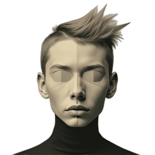 face, mask, robot, hair, concept art, photorealistic, 3d render, fantasy art transparent PNG cut-out
