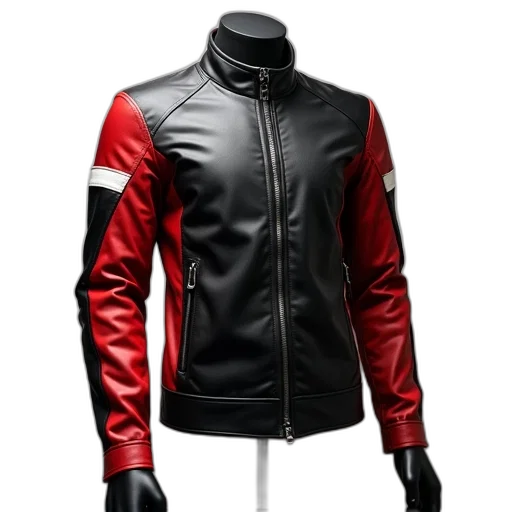 jacket, 3d render, concept art, photorealistic, red, black, motorcycle, zipper transparent PNG cut-out