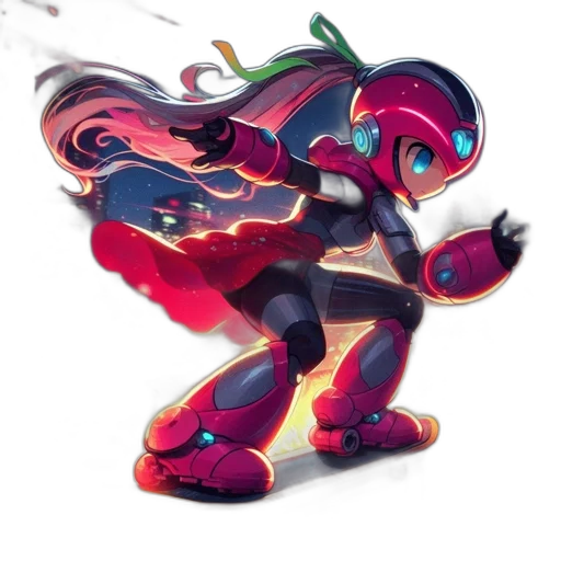 robot, weapon, staff, concept art, pixel art, fantasy art, vaporwave, red transparent PNG cut-out