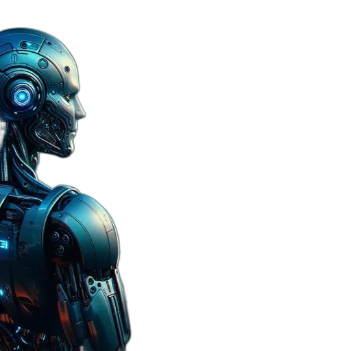 robot, cyberpunk, concept art, 3d render, futuristic, nighttime, cityscape, towering transparent PNG cut-out