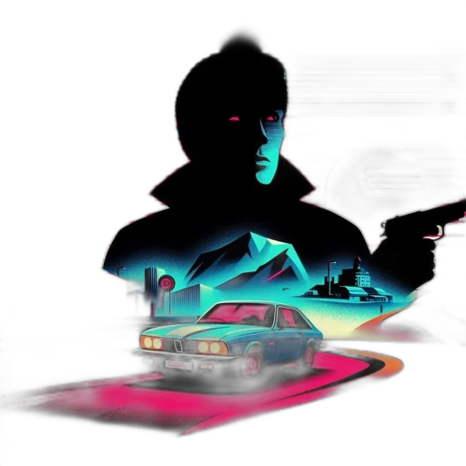 car, jacket, weapon, vaporwave transparent PNG cut-out