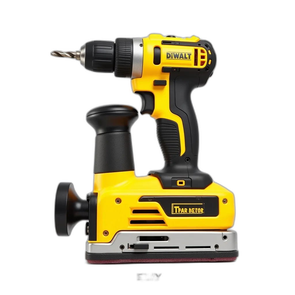 yellow, black, power, drill, bit, attached, placed, sander transparent PNG cut-out