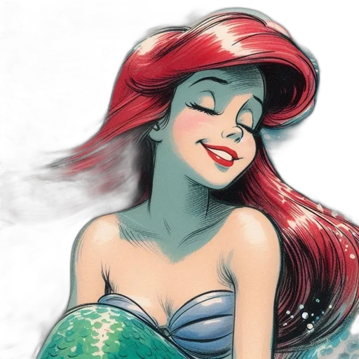 comic book art, watercolor, cartoon, fantasy art, underwater, mermaid, red, hair transparent PNG cut-out