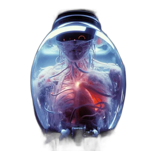bottle, robot, mask, concept art, photorealistic, futuristic, translucent, intricate transparent PNG cut-out