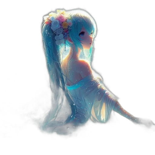 hair, creature, dress, flower, concept art, watercolor, fantasy art, anime transparent PNG cut-out
