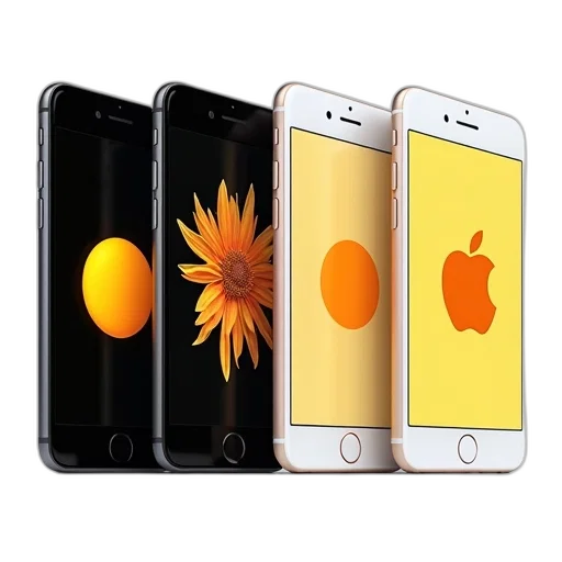 3d render, golden, collection, four, apple, iphone, devices, each transparent PNG cut-out