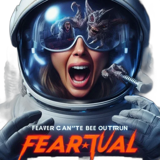 movie, poster, showcases, terrified, woman, astronaut, helmet, monstrous transparent PNG cut-out