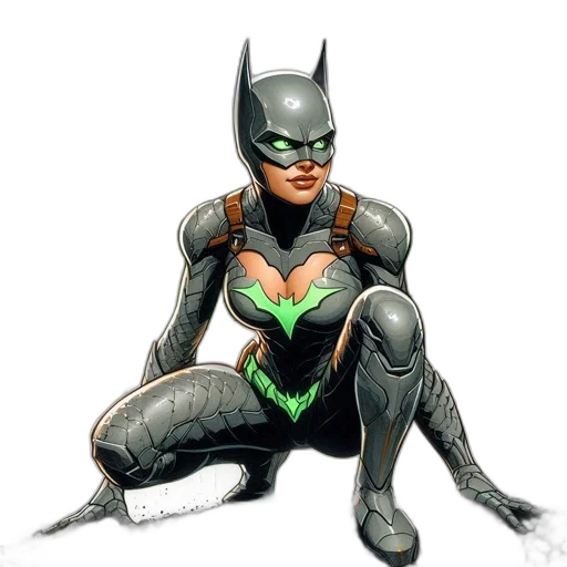 comic book art, concept art, cartoon, photorealistic, green, batgirl, dressed, gray transparent PNG cut-out