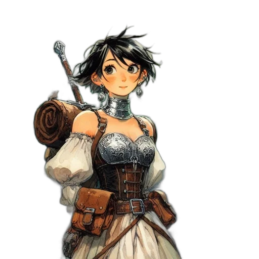 dress, weapon, staff, sword, concept art, fantasy art, pixel art, comic book art transparent PNG cut-out