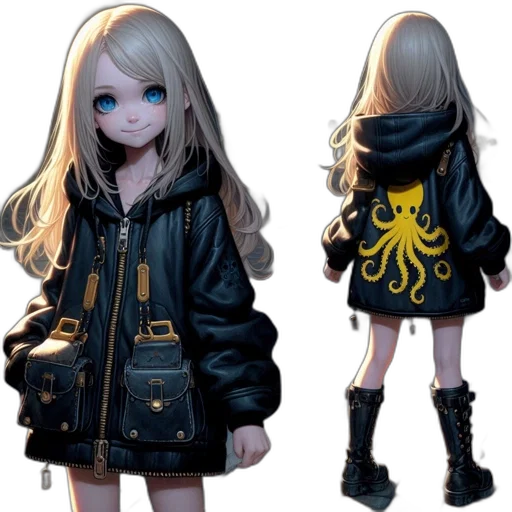 jacket, dress, creature, hair, concept art, 3d render, cyberpunk, anime transparent PNG cut-out