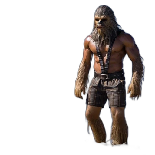 creature, animal, concept art, 3d render, photorealistic, humanoid, figure, chewbacca-like transparent PNG cut-out