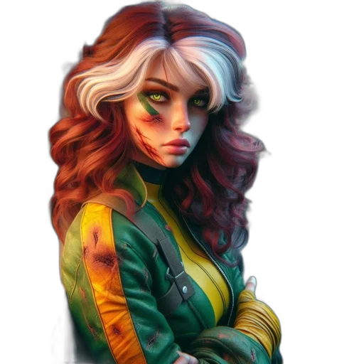 jacket, face, comic book art, fantasy art, concept art, pixel art, colorful, green transparent PNG cut-out
