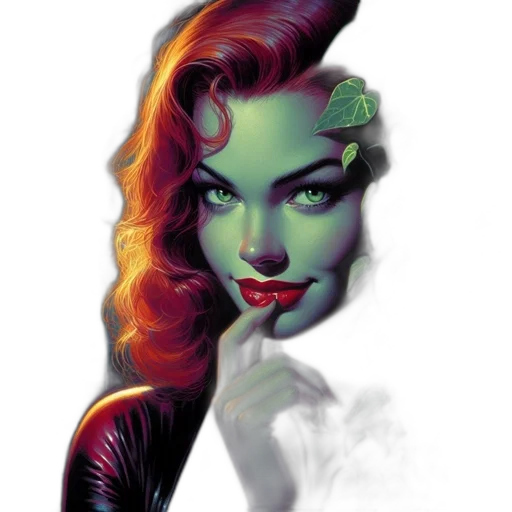 comic book art, fantasy art, concept art, photorealistic, neon lights, green, woman, red transparent PNG cut-out