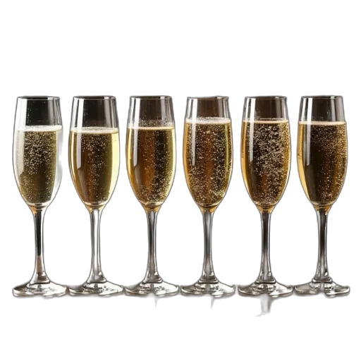 six, champagne, glasses, row transparent PNG cut-out