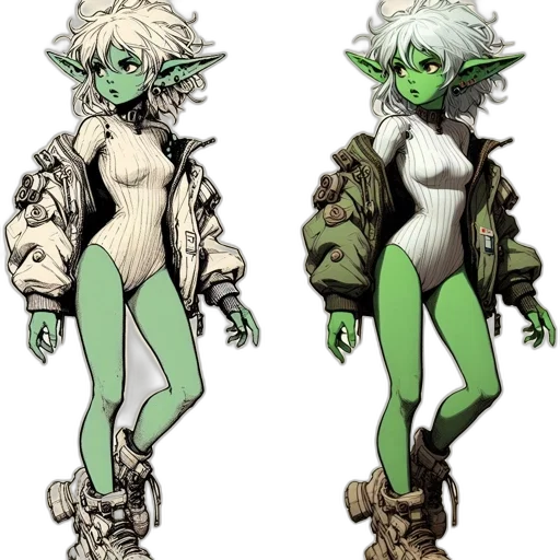 creature, jacket, concept art, pixel art, fantasy art, comic book art, green, earth tones transparent PNG cut-out