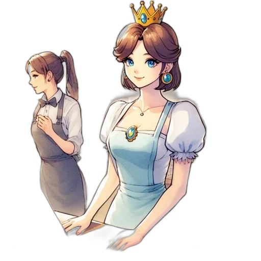 crown, staff, dress, jewelry, concept art, pixel art, fantasy art, watercolor transparent PNG cut-out