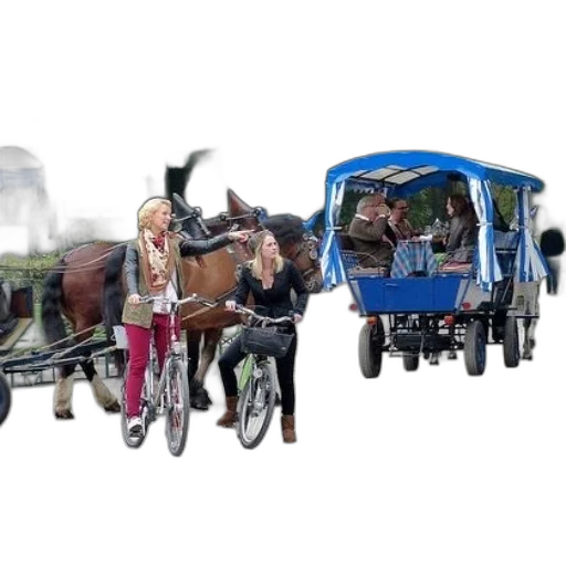 car, photorealistic, two, women, bicycles, front, horse-drawn, carriage transparent PNG cut-out