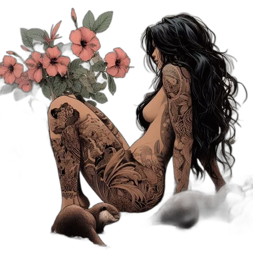 flower, dress, photorealistic, fantasy art, watercolor, concept art, earth tones, dark transparent PNG cut-out
