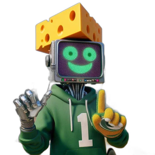 robot, jacket, mask, face, concept art, 3d render, pixel art, green transparent PNG cut-out