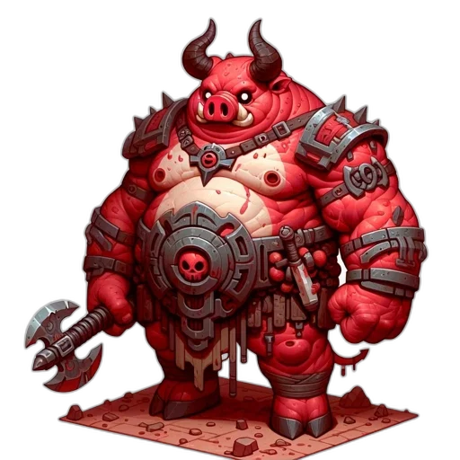 concept art, fantasy art, pixel art, red, stylized, armored, anthropomorphic, pig transparent PNG cut-out
