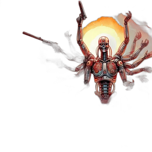 robot, weapon, creature, concept art, fantasy art, pixel art, comic book art, outer space transparent PNG cut-out
