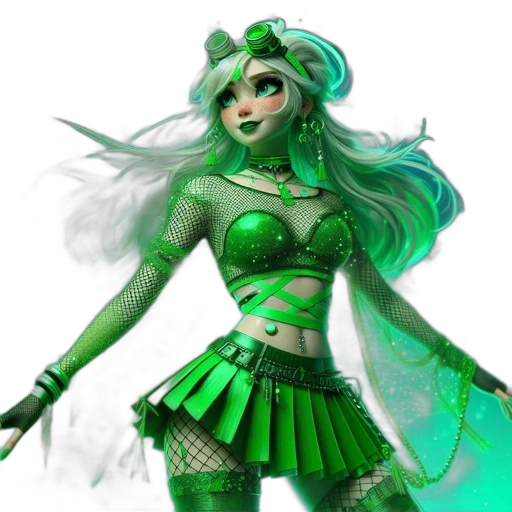 dress, fantasy art, concept art, pixel art, 3d render, green, neon, female transparent PNG cut-out