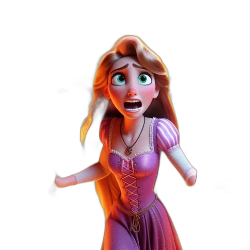 dress, face, 3d render, concept art, cartoon, fantasy art, surprised, scared transparent PNG cut-out