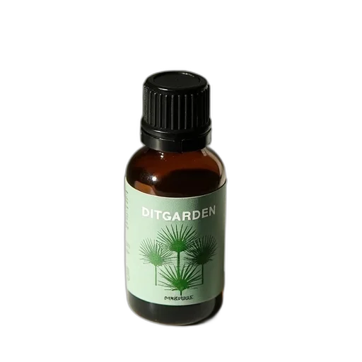 bottle, essential, oil, black, cap, label, reads, ditgarden transparent PNG cut-out