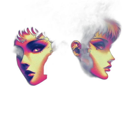 face, mask, crown, concept art, cyberpunk, vaporwave, fantasy art, neon lights transparent PNG cut-out