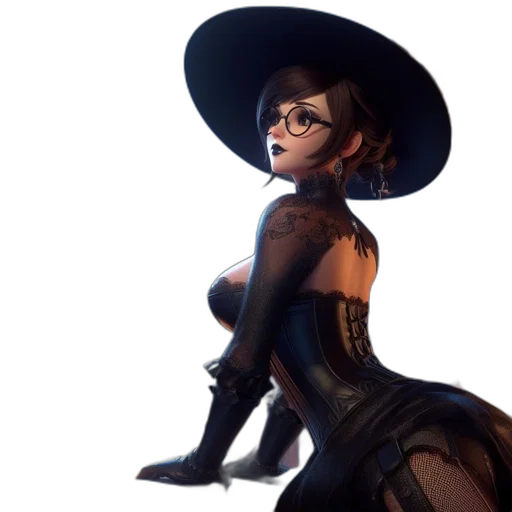 hat, staff, dress, concept art, fantasy art, 3d render, photorealistic, dark transparent PNG cut-out