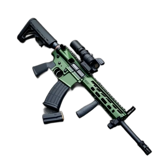 weapon, 3d render, pixel art, concept art, green, black, rifle, long transparent PNG cut-out