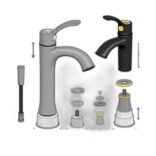 staff, 3d render, concept art, black, white, illustration, faucet, gold-colored transparent PNG cut-out