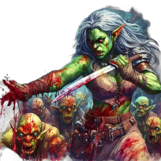 fantasy art, concept art, comic book art, pixel art, green, intense, furious-looking, female transparent PNG cut-out