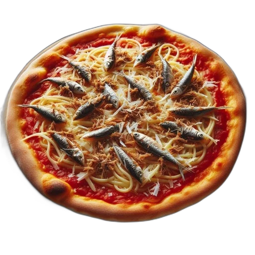 food, weapon, dragon, crown, 3d render, photorealistic, pizza, golden-brown transparent PNG cut-out