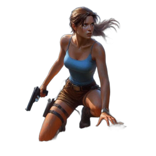 weapon, concept art, pixel art, fantasy art, comic book art, action-pose, woman, stands transparent PNG cut-out