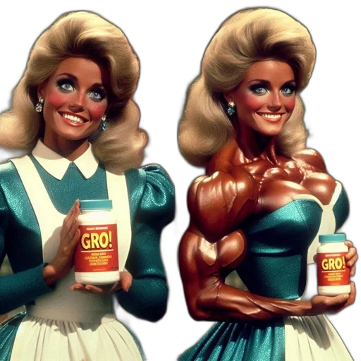 food, concept art, 3d render, comic book art, woman, undergoes, transformation, side-by-side transparent PNG cut-out