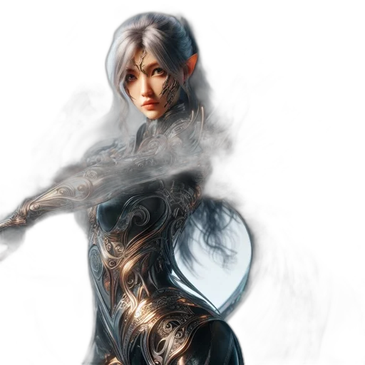 concept art, fantasy art, photorealistic, 3d render, armored, woman, silver, hair transparent PNG cut-out