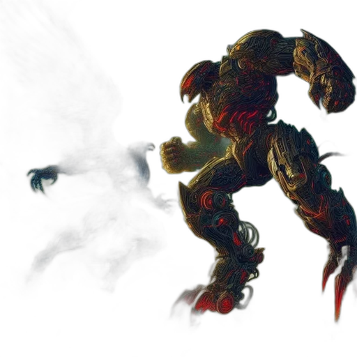 robot, weapon, creature, dragon, concept art, fantasy art, pixel art, 3d render transparent PNG cut-out