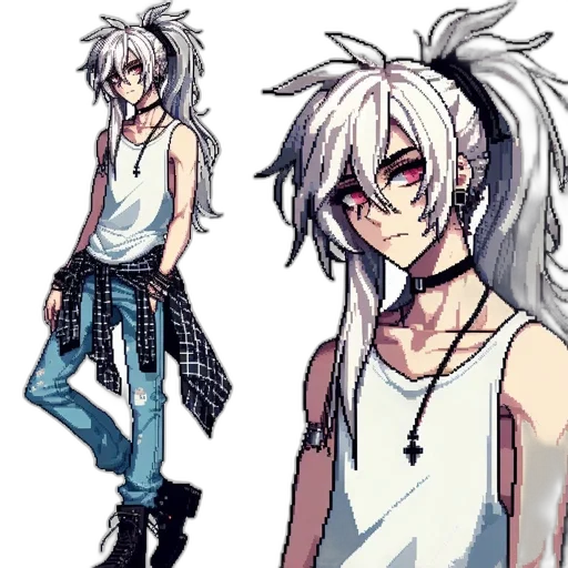 concept art, anime, cartoon, pixel art, monochrome, dark, red, neon transparent PNG cut-out
