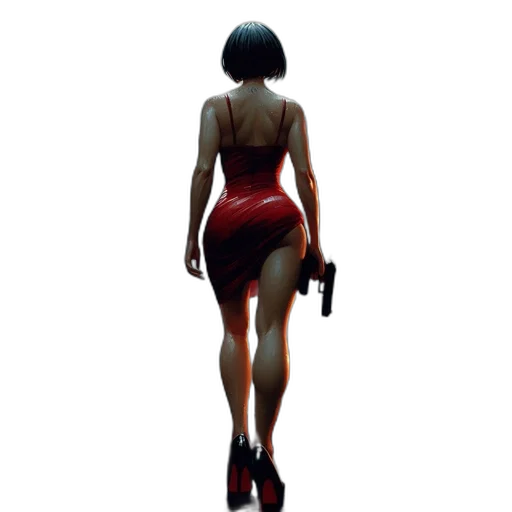 dress, weapon, concept art, pixel art, cyberpunk, 3d render, red, woman transparent PNG cut-out