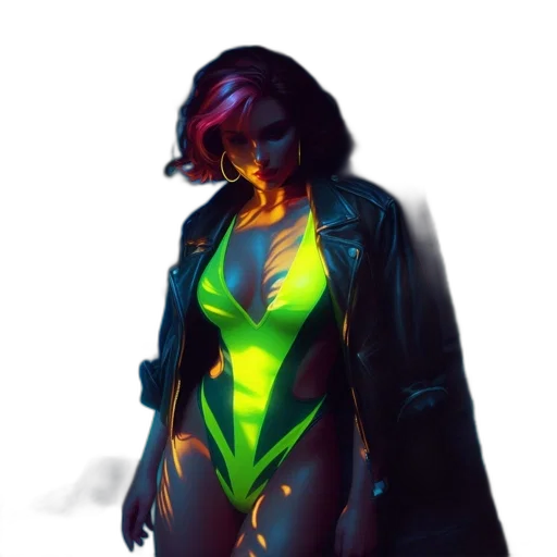 jacket, dress, robot, concept art, cyberpunk, comic book art, fantasy art, neon lights transparent PNG cut-out