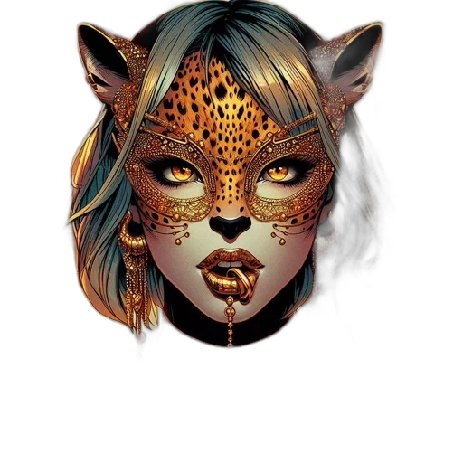mask, face, jewelry, animal, fantasy art, concept art, comic book art, pixel art transparent PNG cut-out