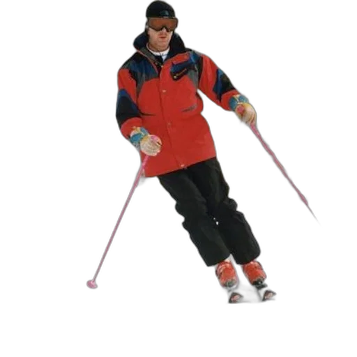 staff, jacket, 3d render, skier, red, black, pants, glides transparent PNG cut-out