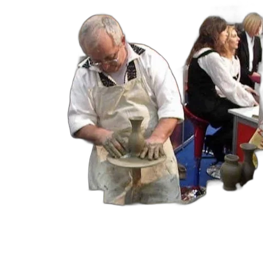 staff, jacket, man, apron, making, pottery, wheel transparent PNG cut-out