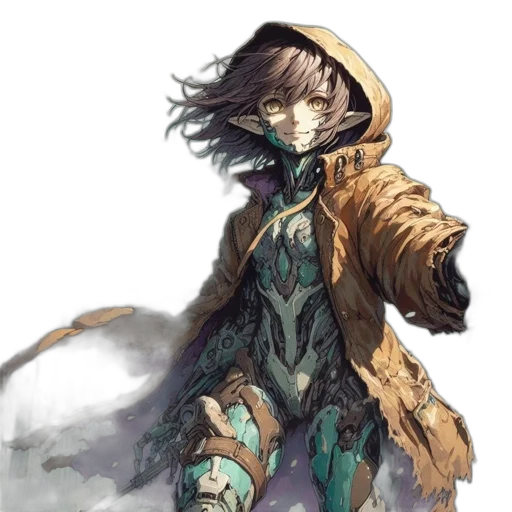 jacket, mask, staff, weapon, concept art, fantasy art, watercolor, anime transparent PNG cut-out
