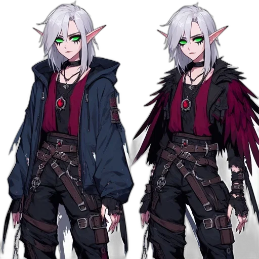 jacket, staff, concept art, fantasy art, pixel art, cyberpunk, dark, monochrome transparent PNG cut-out