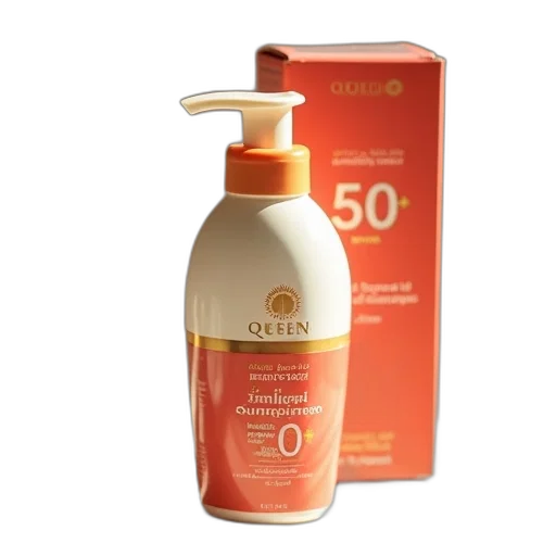 bottle, sunscreen, red, white, label, placed, surface, box transparent PNG cut-out