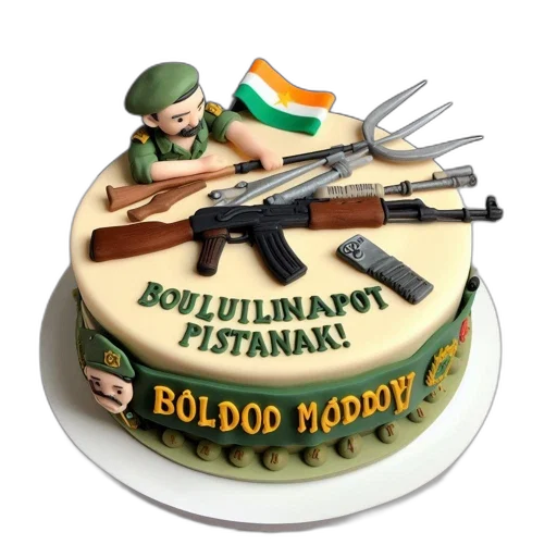 3d render, image, features, thematic, cake, military, motifs, including transparent PNG cut-out